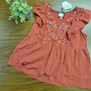 Knox  Rose XL Burnt Orange Embroidered Top